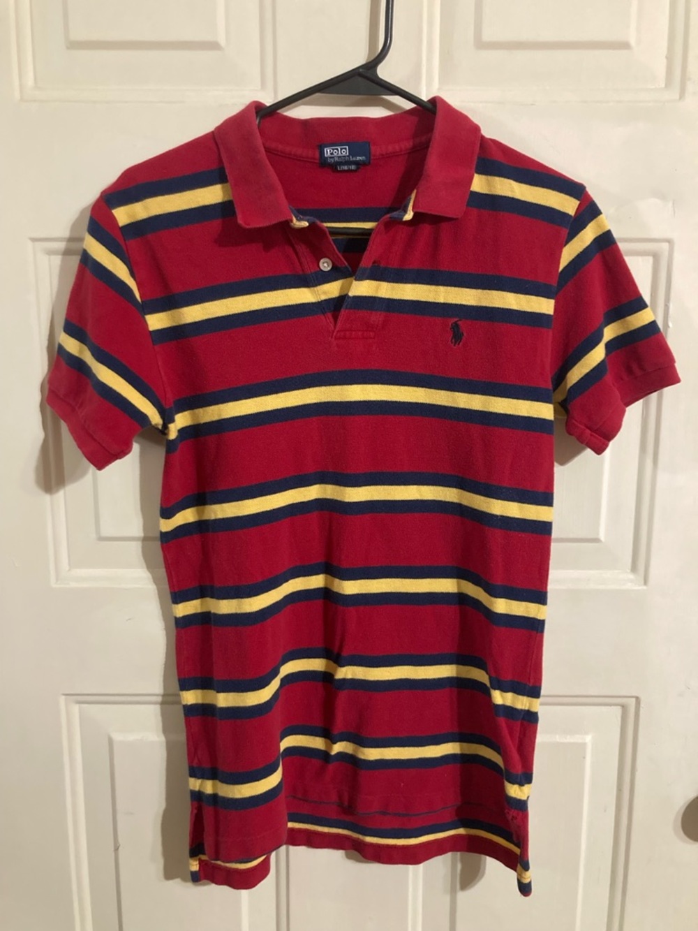 Ralph Lauren Red Polo with Navy & Yellow Stripes